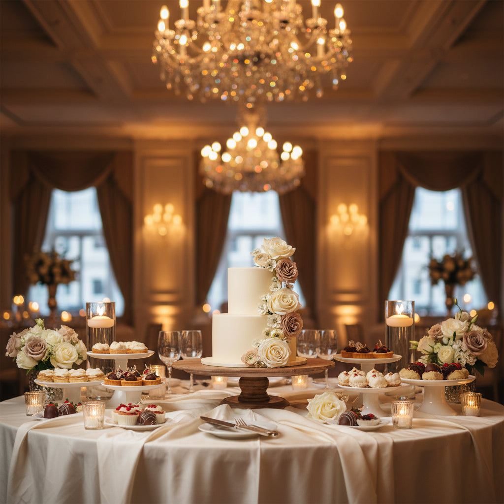 TORTENSTÄNDER HOLZ groß Hochzeit Patisserie- Konditorei- Bedarf- Kuchenständer Tortenplatte 45,5/43,2/39,5/36,0/33,0 cm 18.0/17.0/15.5/14.0/13.0 inch CLASSIC Muskat