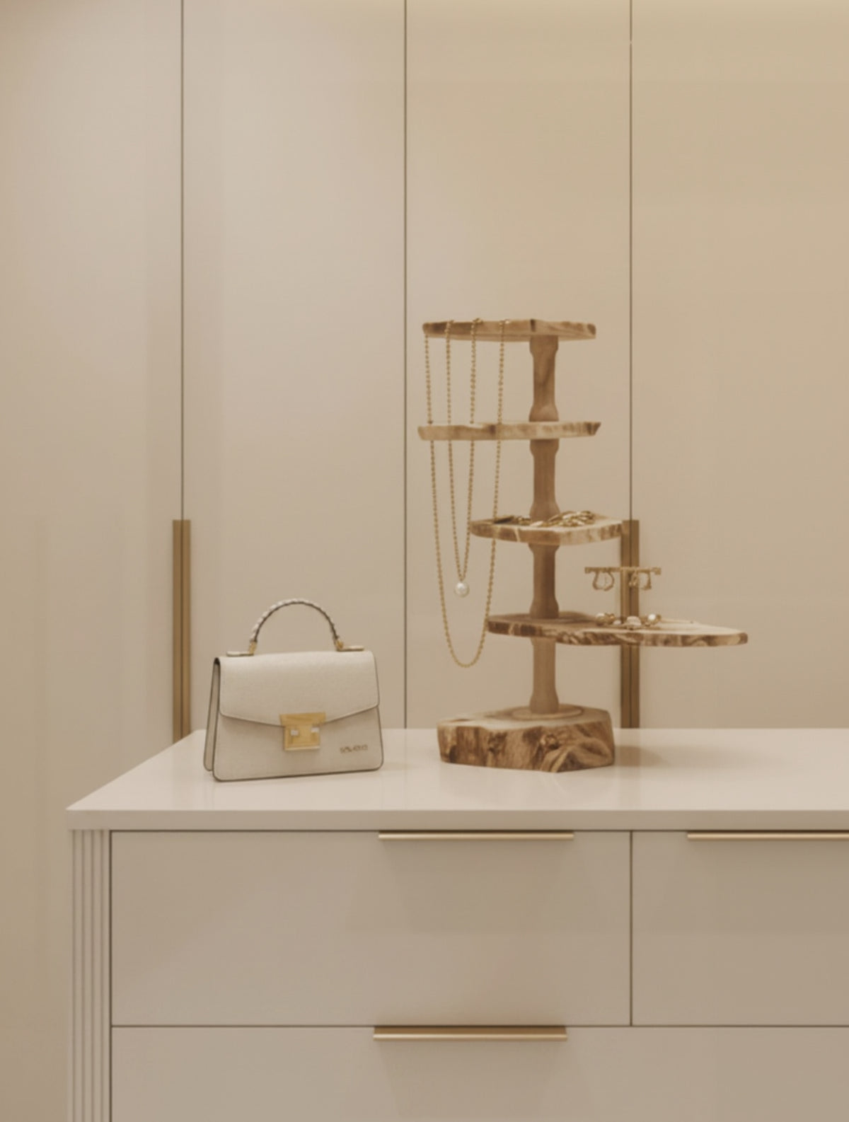 Massivholz-Etagere aus Walnuss-schwarze Säulen - Handgefertigtes Kunstobjekt & Unikat