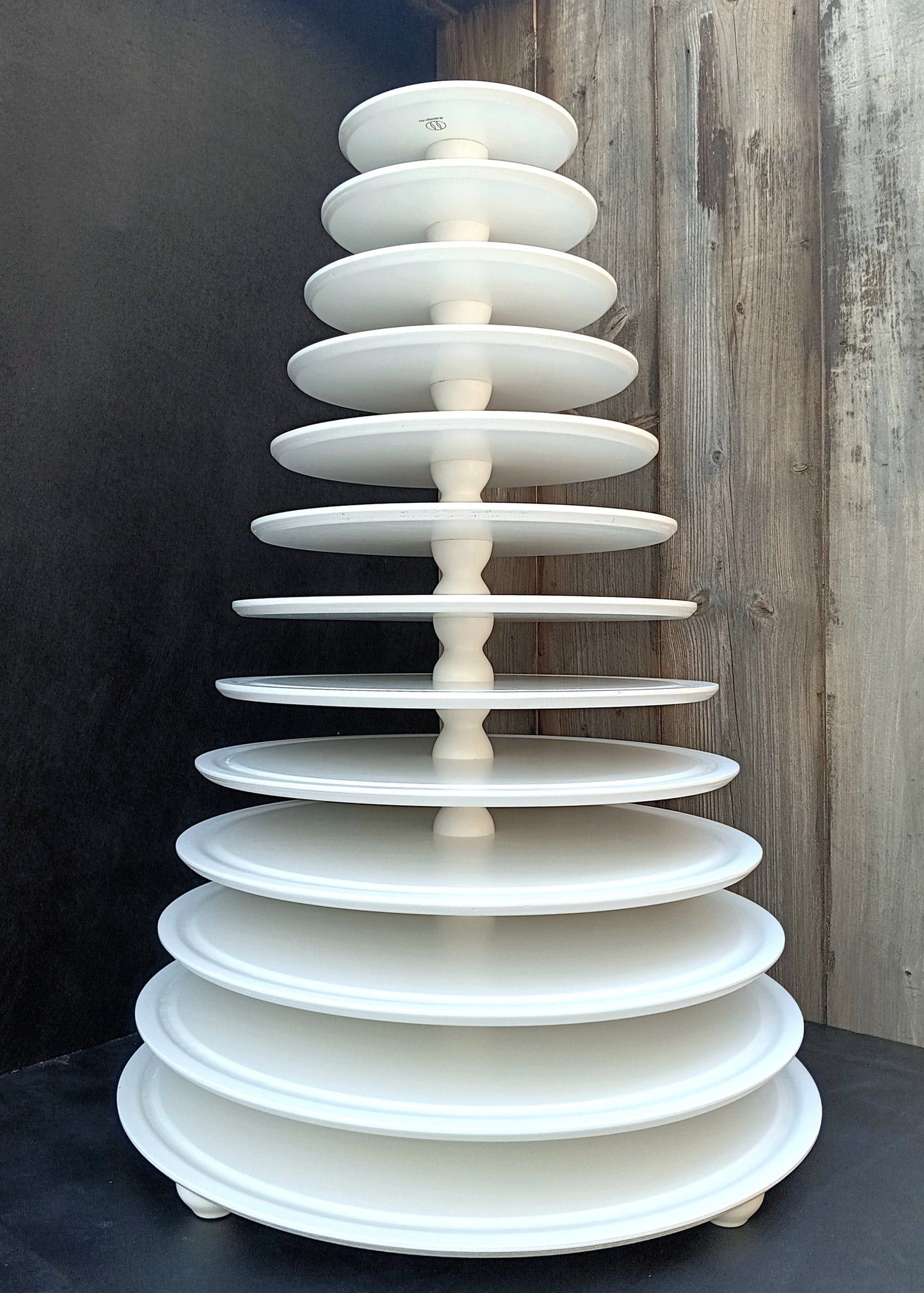 Macaron Tower Stand, Handmade, White Wood, 13 Tiers