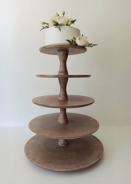 Tiered stand Vario, handmade from wood, nutmeg color