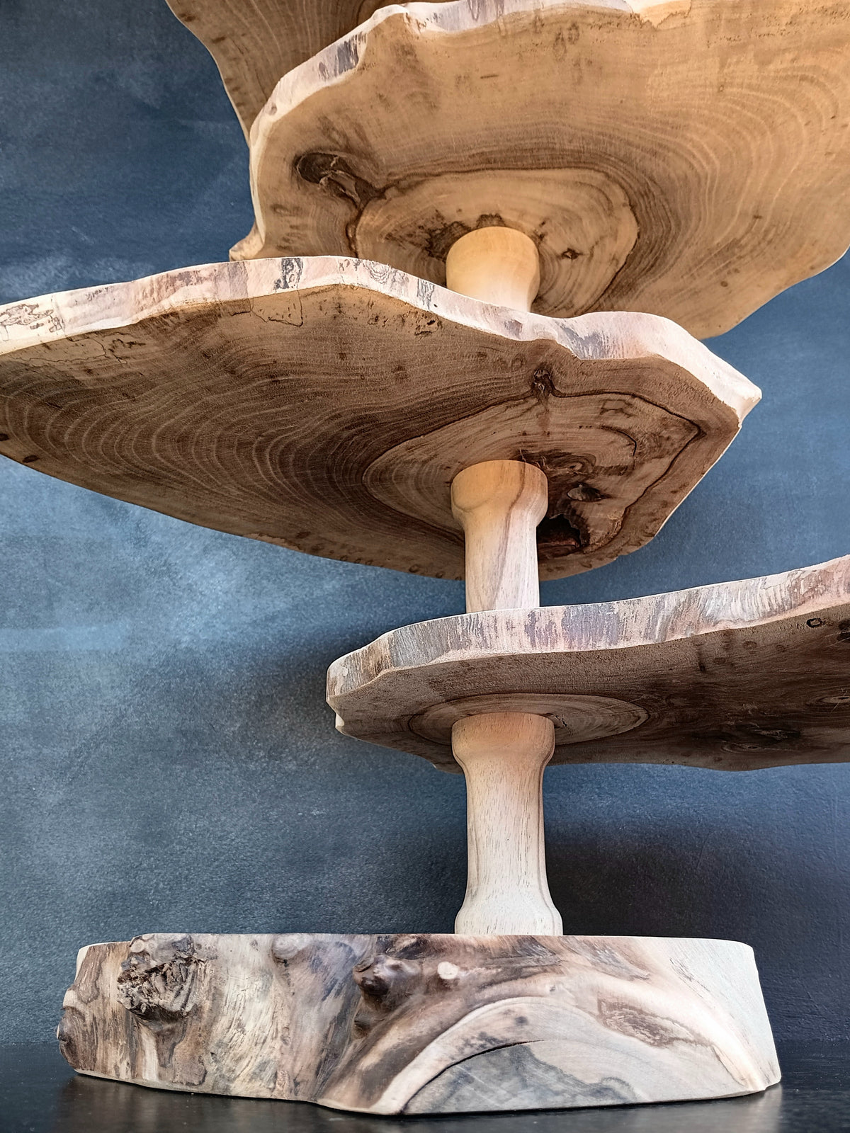 Solid Walnut Wood Étagère-pillars untreated – Handcrafted Art Object & One-of-a-Kind Piece