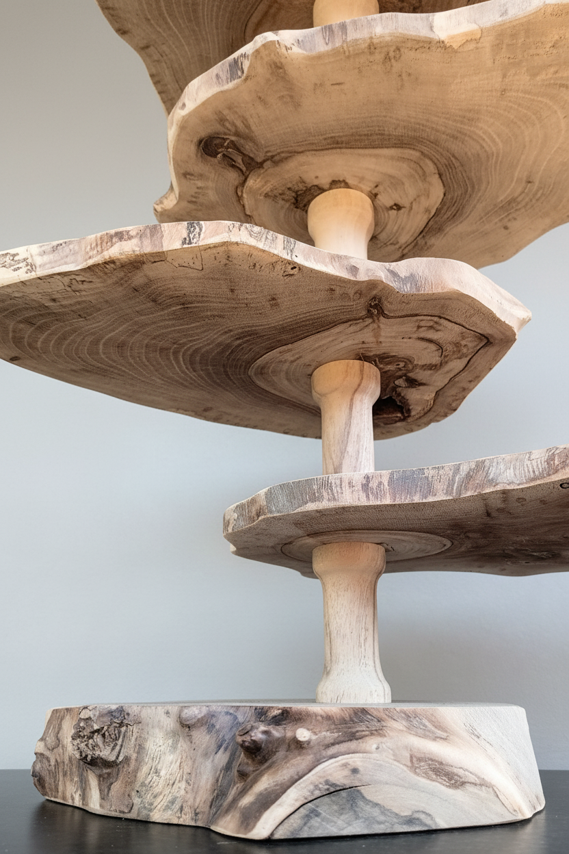 Solid Walnut Wood Étagère-pillars untreated – Handcrafted Art Object & One-of-a-Kind Piece
