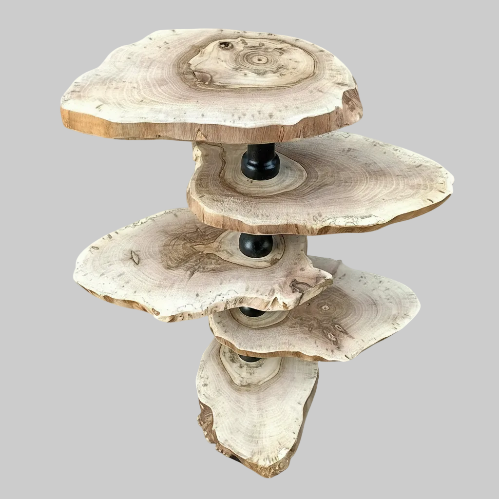 Massivholz-Etagere aus Walnuss-schwarze Säulen - Handgefertigtes Kunstobjekt & Unikat