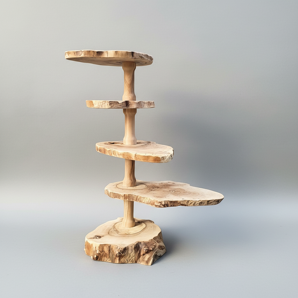 Solid Walnut Wood Étagère-pillars untreated – Handcrafted Art Object & One-of-a-Kind Piece