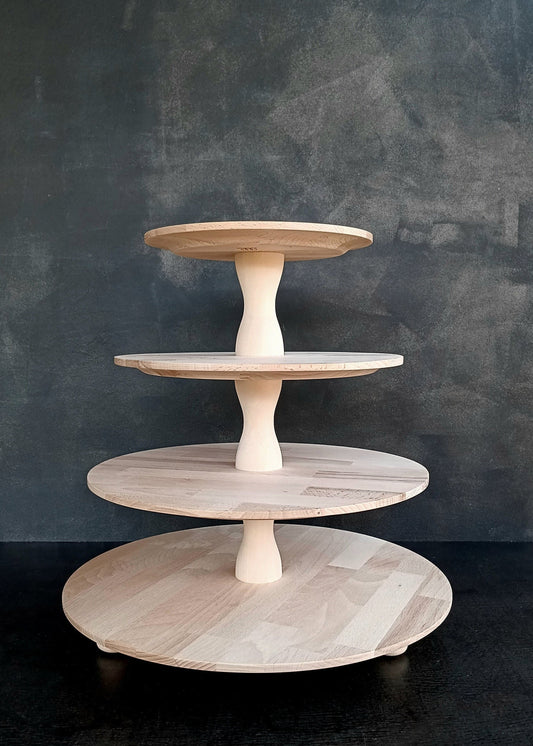 Etagere handgefertigt aus  Holz naturbelassen 4 Etagen Säulen modern