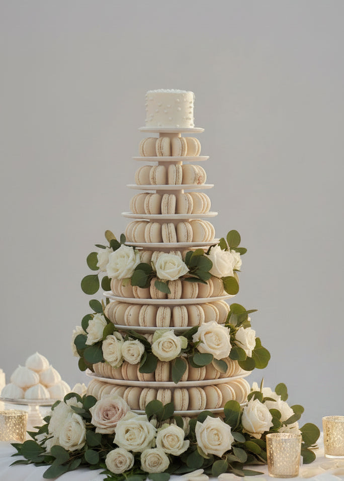 Macaron Tower Stand, Handmade from Wood, White, 12 Tiers