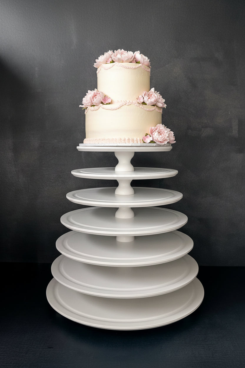 Macaron Etagere Turm Vario Stand handgefertigt aus Holz Farbe Weiß 10 Etagen