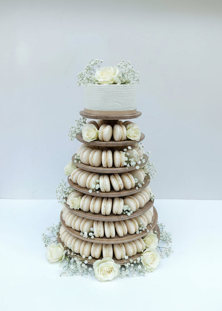 Macaron Etagere Turm Stand handgefertigt aus Holz 7 Etagen Farbe Muskat