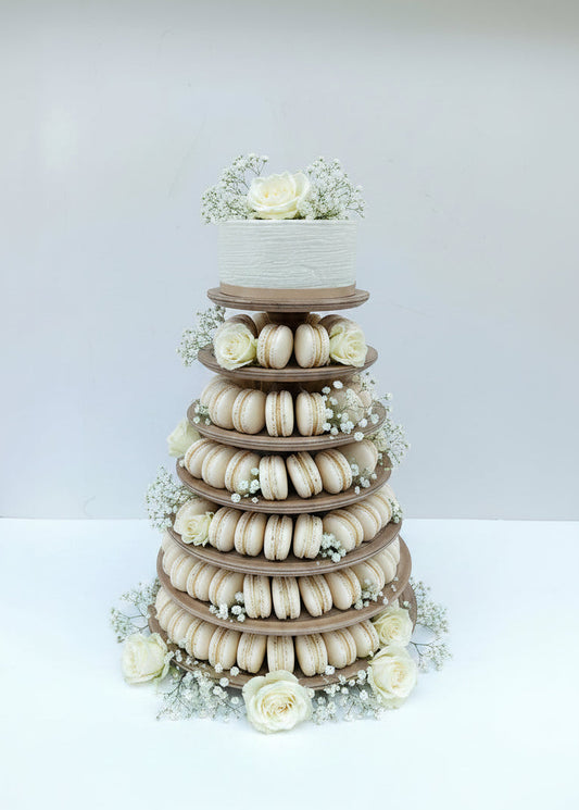 Macaron Etagere Turm Stand handgefertigt aus Holz 7 Etagen Farbe Muskat