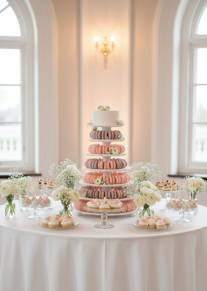 Macaron Etagere Turm Ständer Pyramide handgefertigt aus Holz 7 Etagen Farbe Weiß