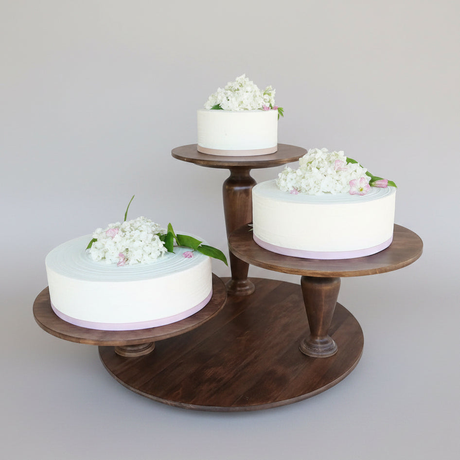 Tortenständer Vario 3-stöckig Holz Hochzeit Kuchen- Ständer Dessert- Display Farbe Antikbraun