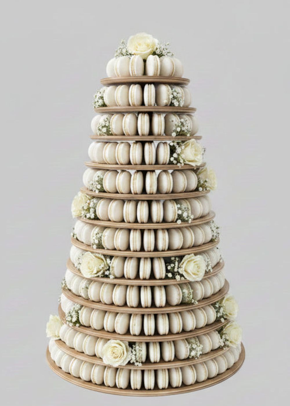Macaron Etagere Turm Stand handgefertigt aus Holz Farbe Muskat 12 Etagen