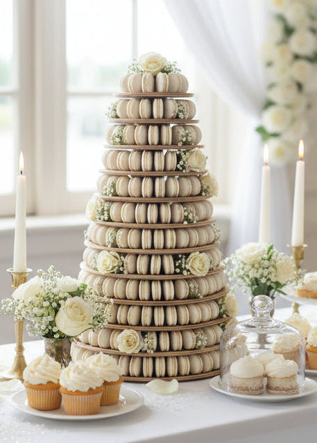 Macaron Etagere Turm Stand handgefertigt aus Holz Farbe Muskat 12 Etagen