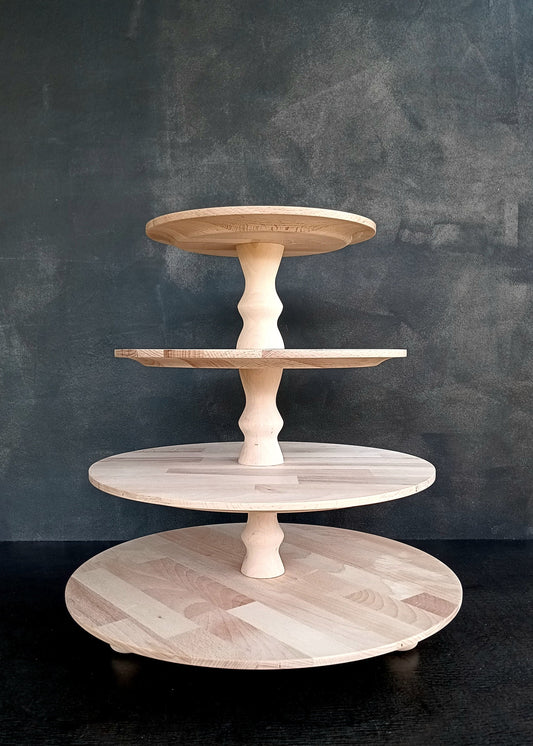 Etagere handgefertigt aus Holz naturbelassen 4 Etagen Säulen klassisch