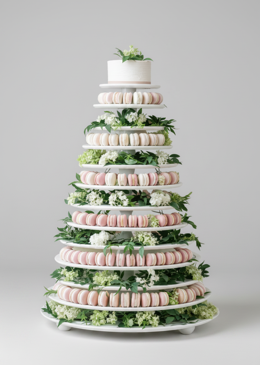 Macaron Tower Stand, Handmade, White Wood, 13 Tiers
