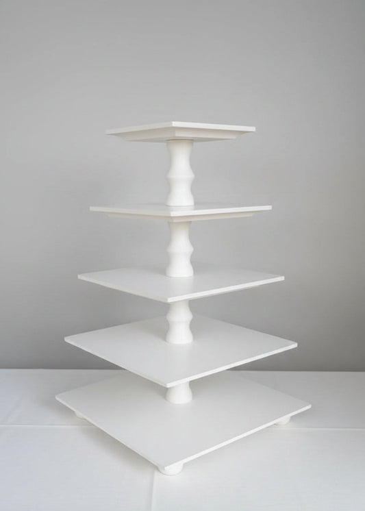 Etagere Cup Cake Ständer Stand Pyramid handgefertigt quadratisch aus Buchenholz 5- Etagen Farbe weiß shabby chic Säulen klassisch